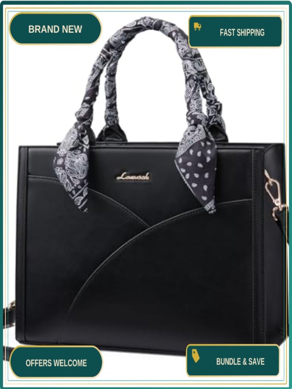 Waterproof PU Leather Tote Purse with Scarf Satchel Top Handle Bag